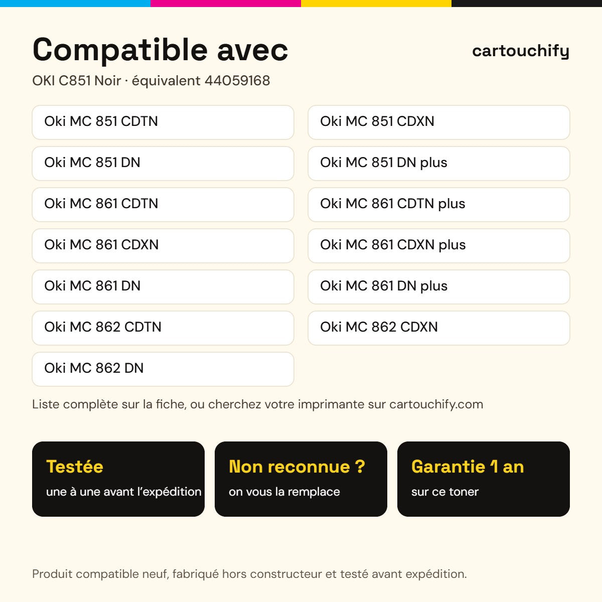 Imprimantes compatibles avec OKI C851 Toner Noir compatible équivalent à 44059168