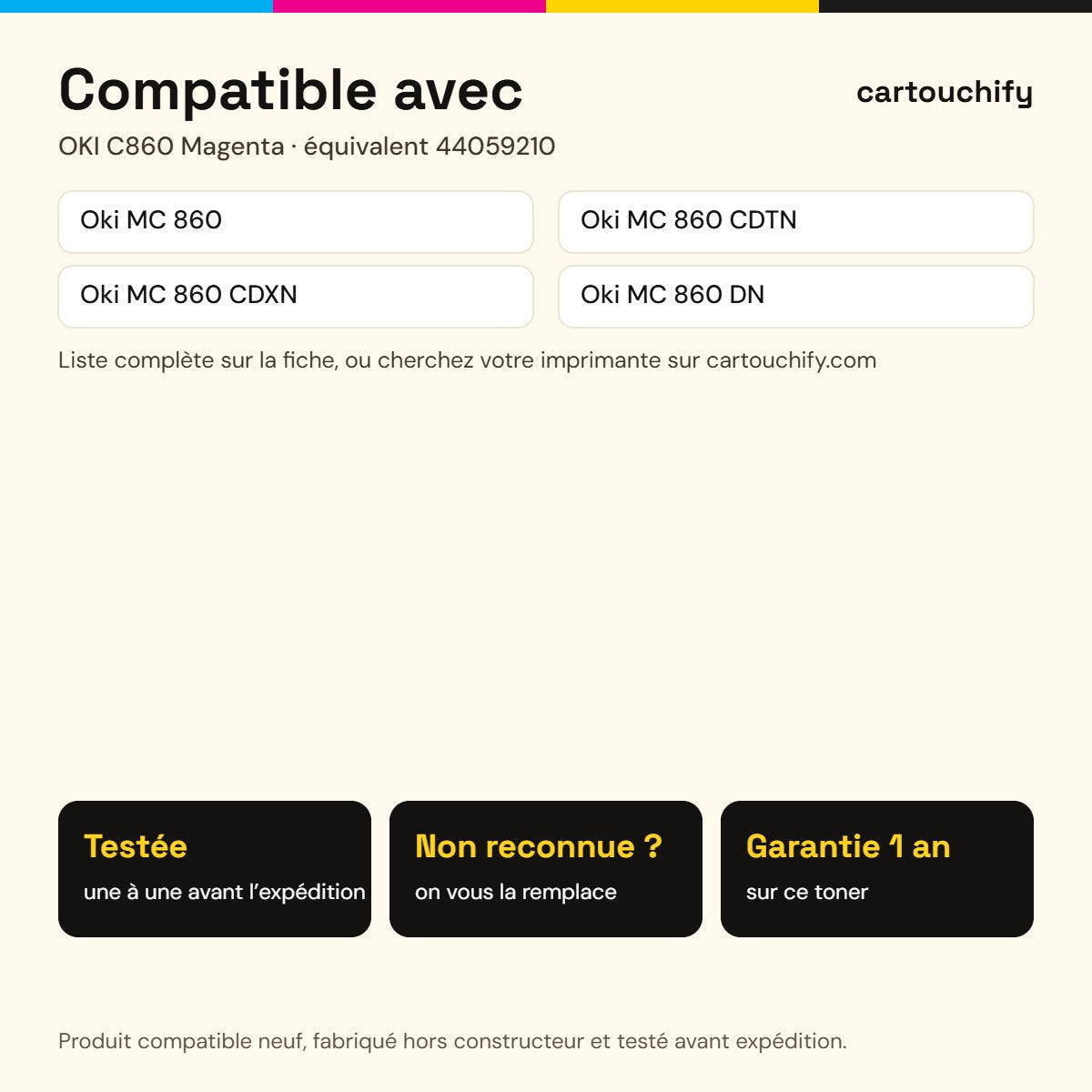 Imprimantes compatibles avec OKI C860 Toner Magenta compatible équivalent à 44059210