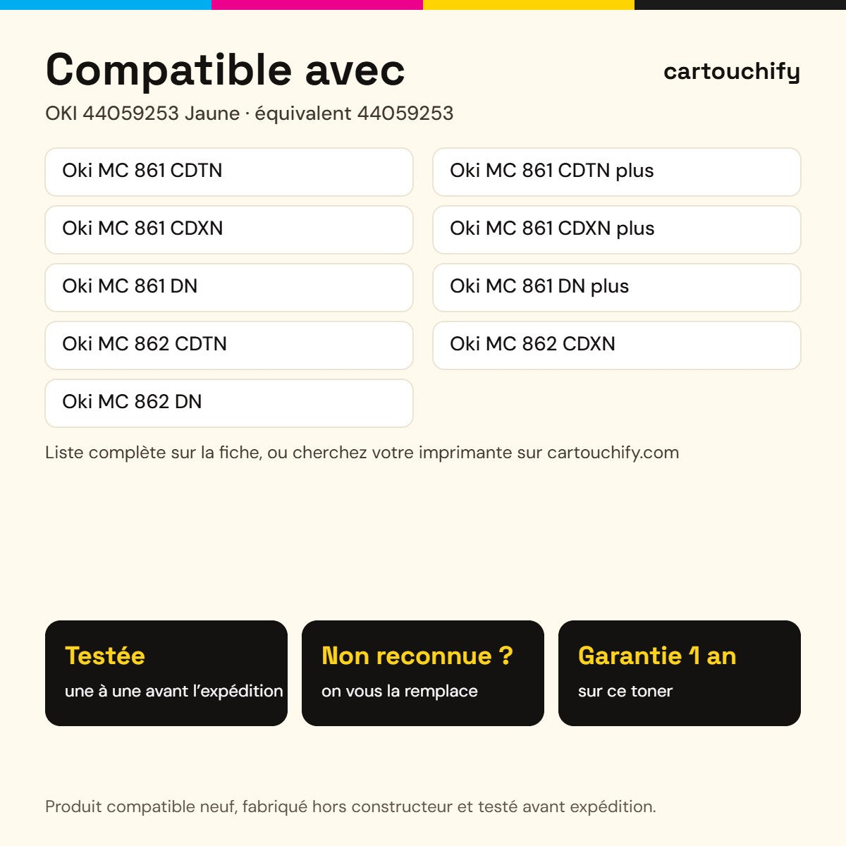 Imprimantes compatibles avec OKI 44059253 Toner Jaune compatible