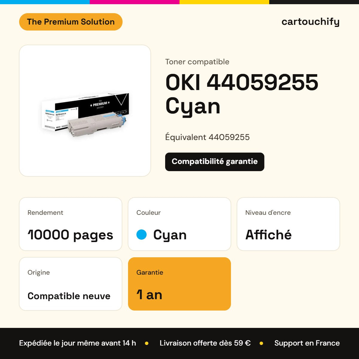 OKI 44059255 Toner Cyan compatible : caractéristiques