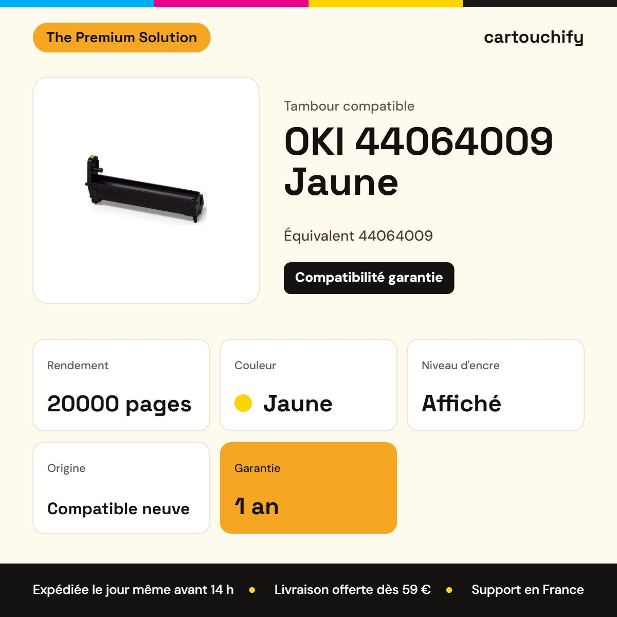 OKI 44064009 Tambour Jaune compatible : caractéristiques