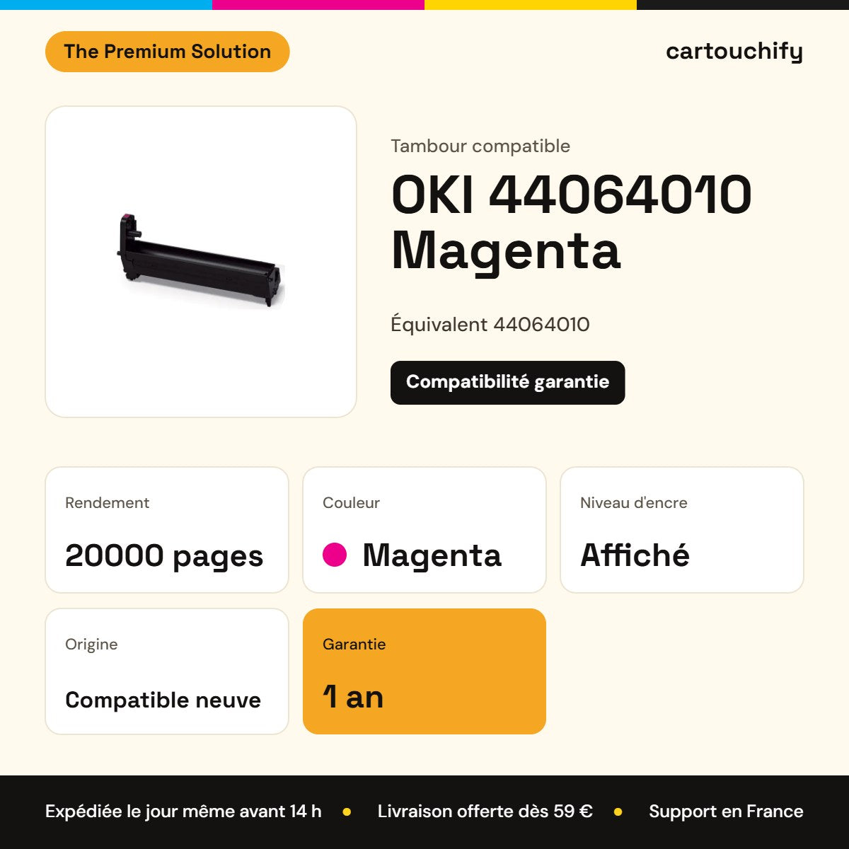 OKI 44064010 Tambour Magenta compatible : caractéristiques