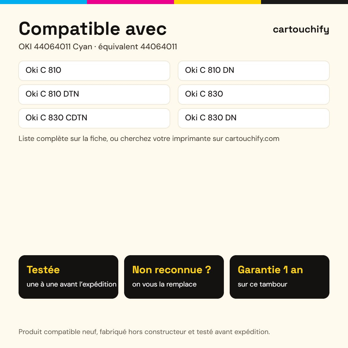 Imprimantes compatibles avec OKI 44064011 Tambour Cyan compatible