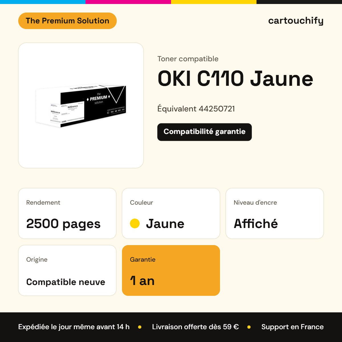 OKI C110 Toner Jaune compatible équivalent à 44250721 : caractéristiques