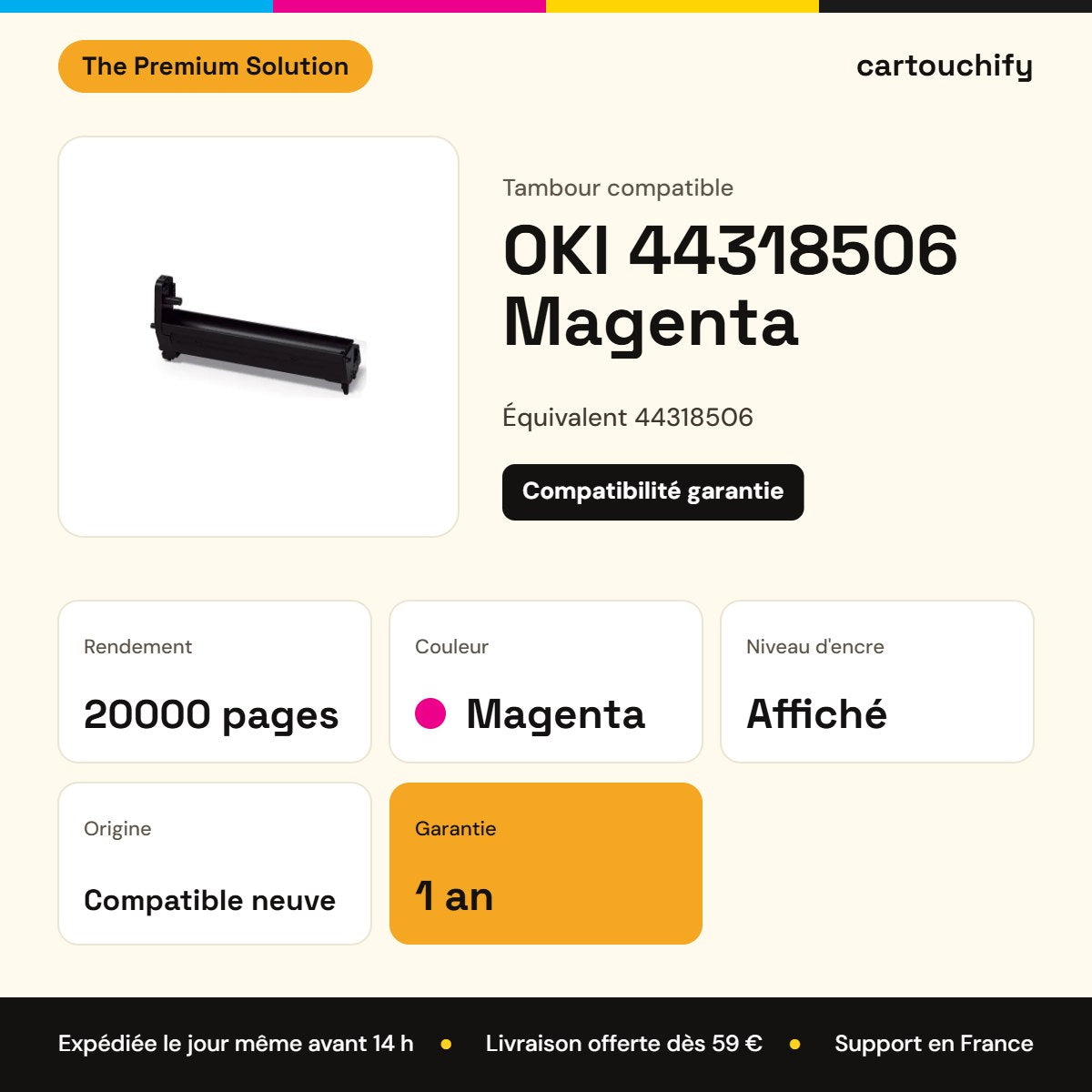 OKI 44318506 Tambour Magenta compatible : caractéristiques