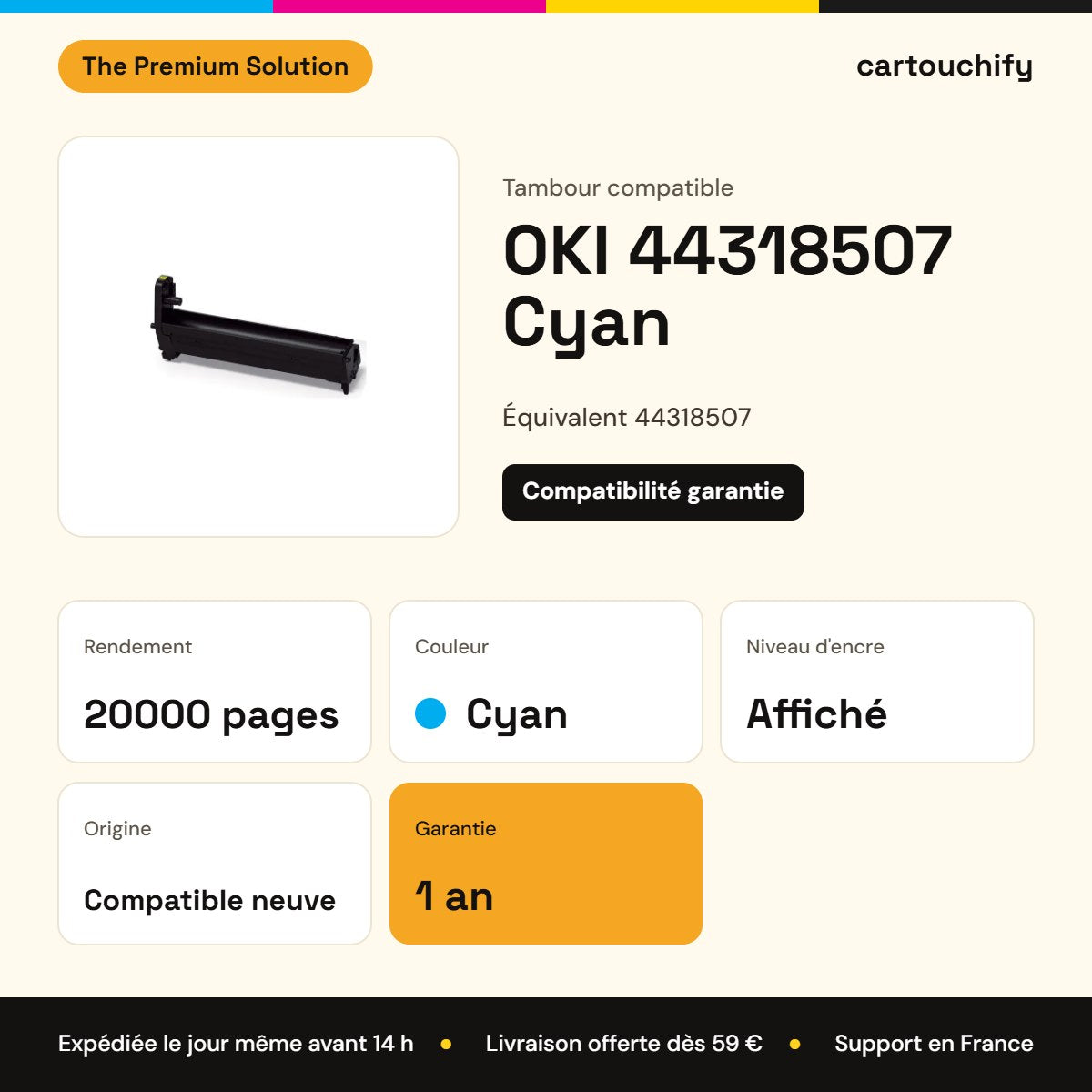 OKI 44318507 Tambour Cyan compatible : caractéristiques
