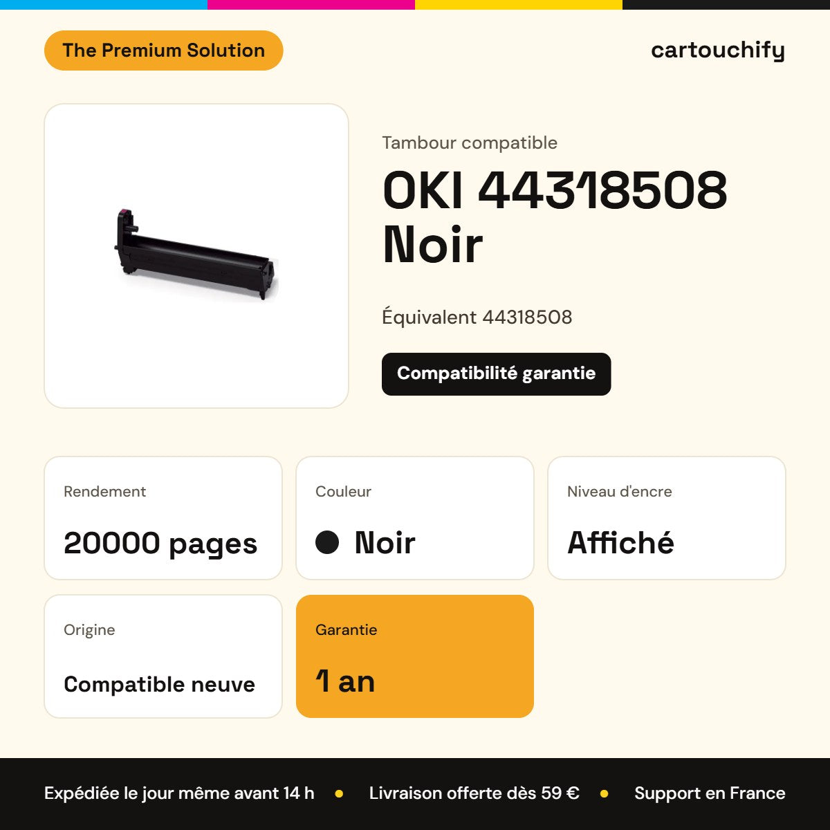 OKI 44318508 Tambour Noir compatible : caractéristiques