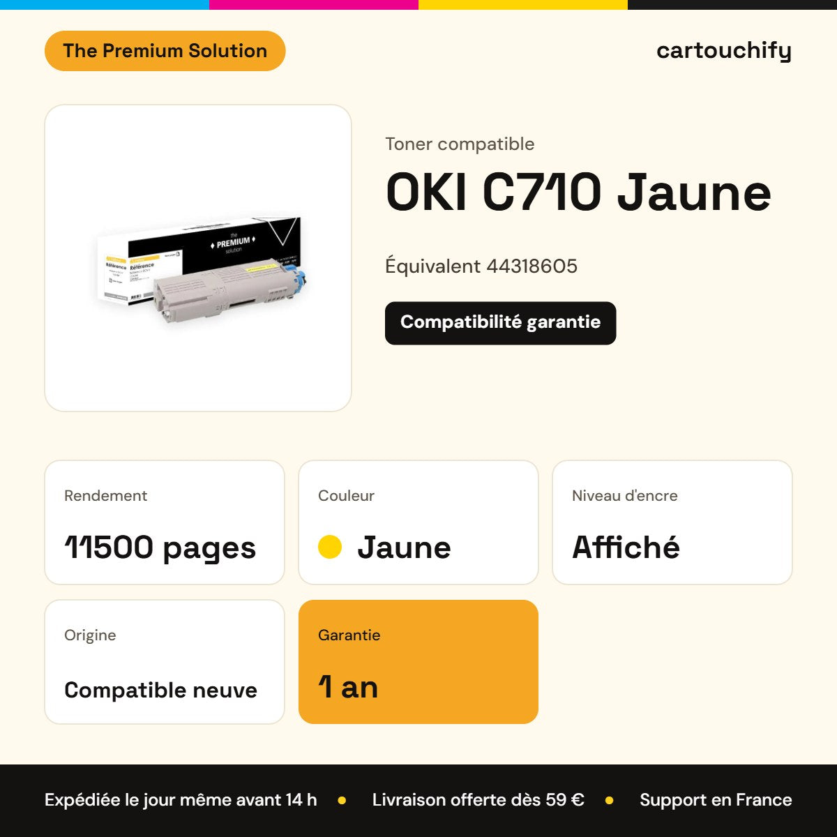 OKI C710 Toner Jaune compatible équivalent à 44318605 : caractéristiques
