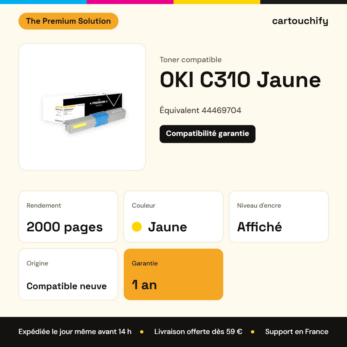 OKI C310 Toner Jaune compatible équivalent à 44469704 : caractéristiques