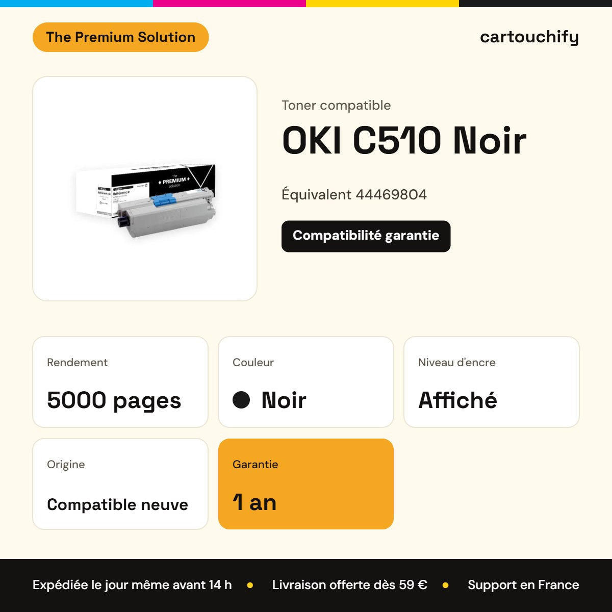 OKI C510 Toner Noir compatible équivalent à 44469804 : caractéristiques