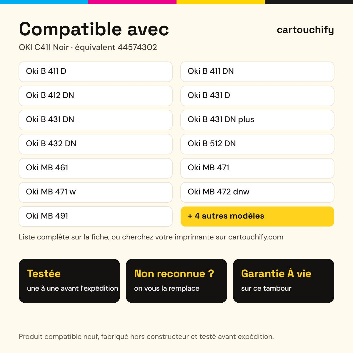 Imprimantes compatibles avec OKI C411 Tambour Noir compatible équivalent à 44574302 · Switch