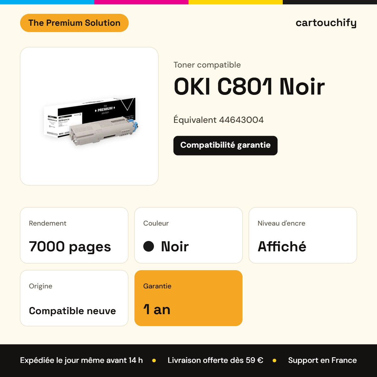 OKI C801 Toner Noir compatible équivalent à 44643004 : caractéristiques