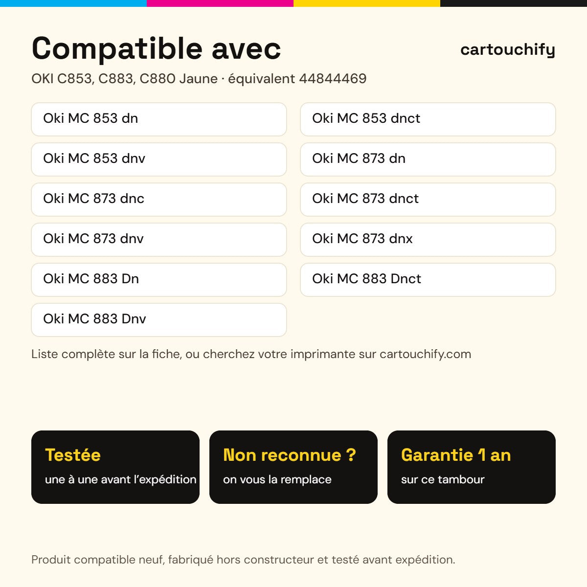 Imprimantes compatibles avec OKI C853, C883, C880 Tambour Jaune compatible équivalent à 44844469