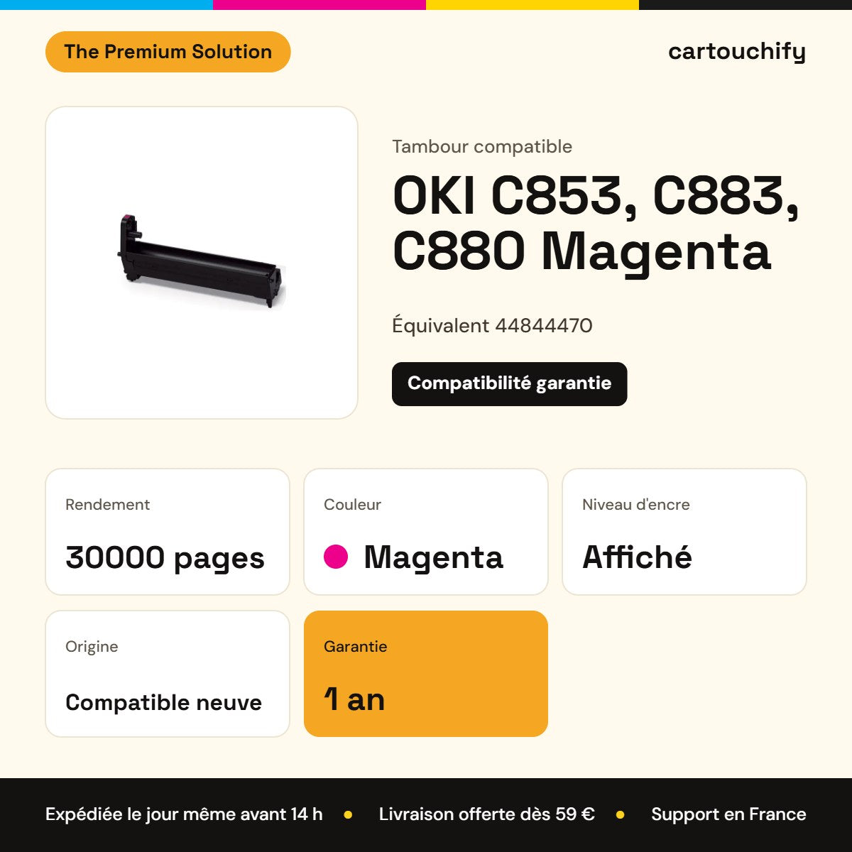 OKI C853, C883, C880 Tambour Magenta compatible équivalent à 44844470 : caractéristiques