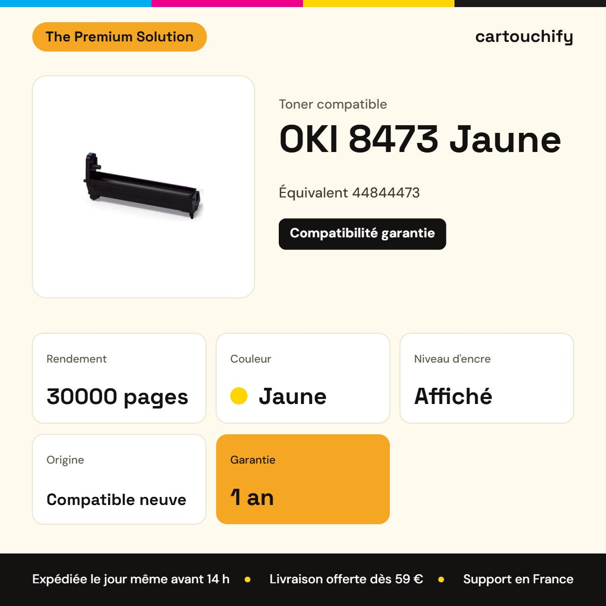 OKI 8473 Toner Jaune compatible équivalent à 44844473 : caractéristiques
