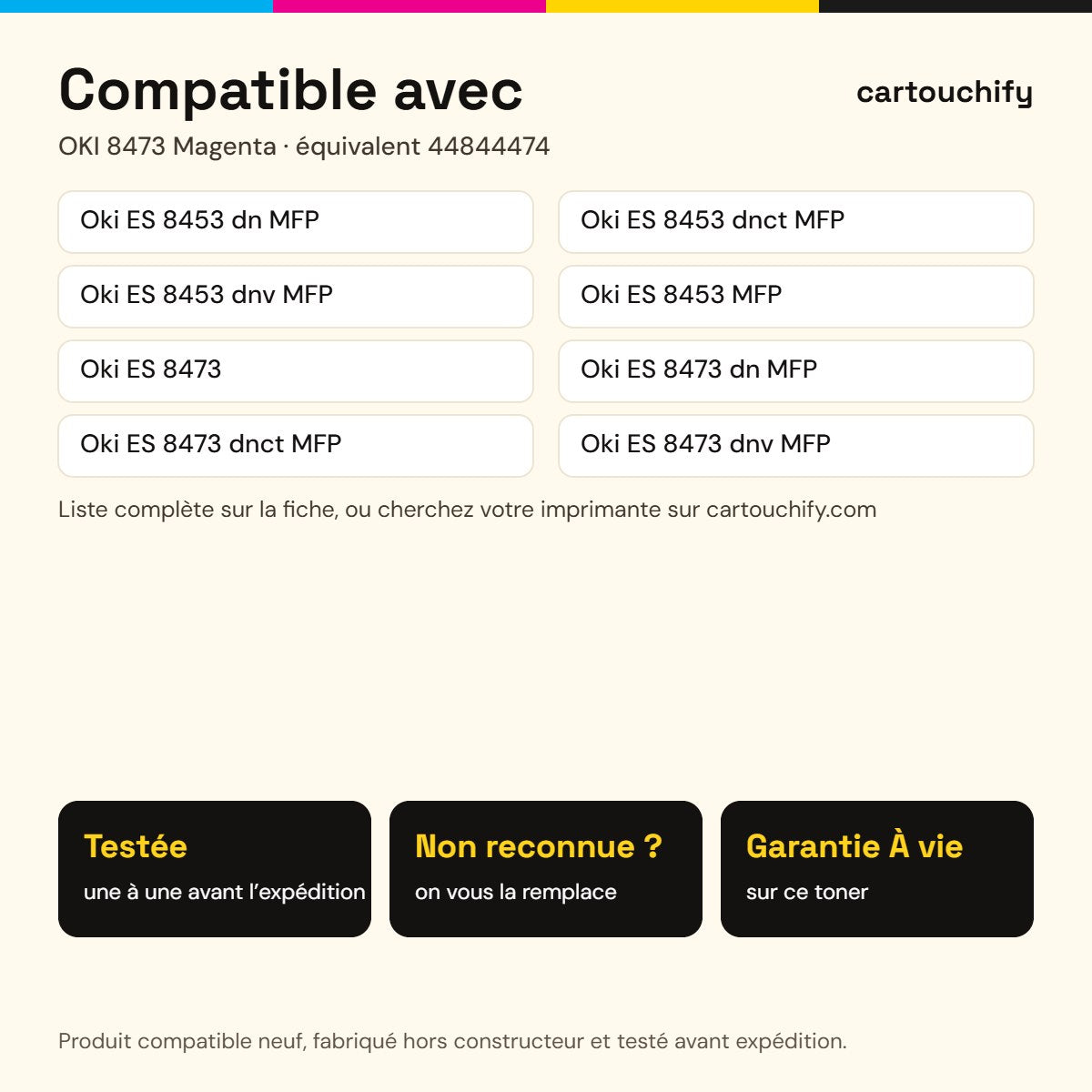 Imprimantes compatibles avec OKI 8473 Toner Magenta compatible équivalent à 44844474 · Switch