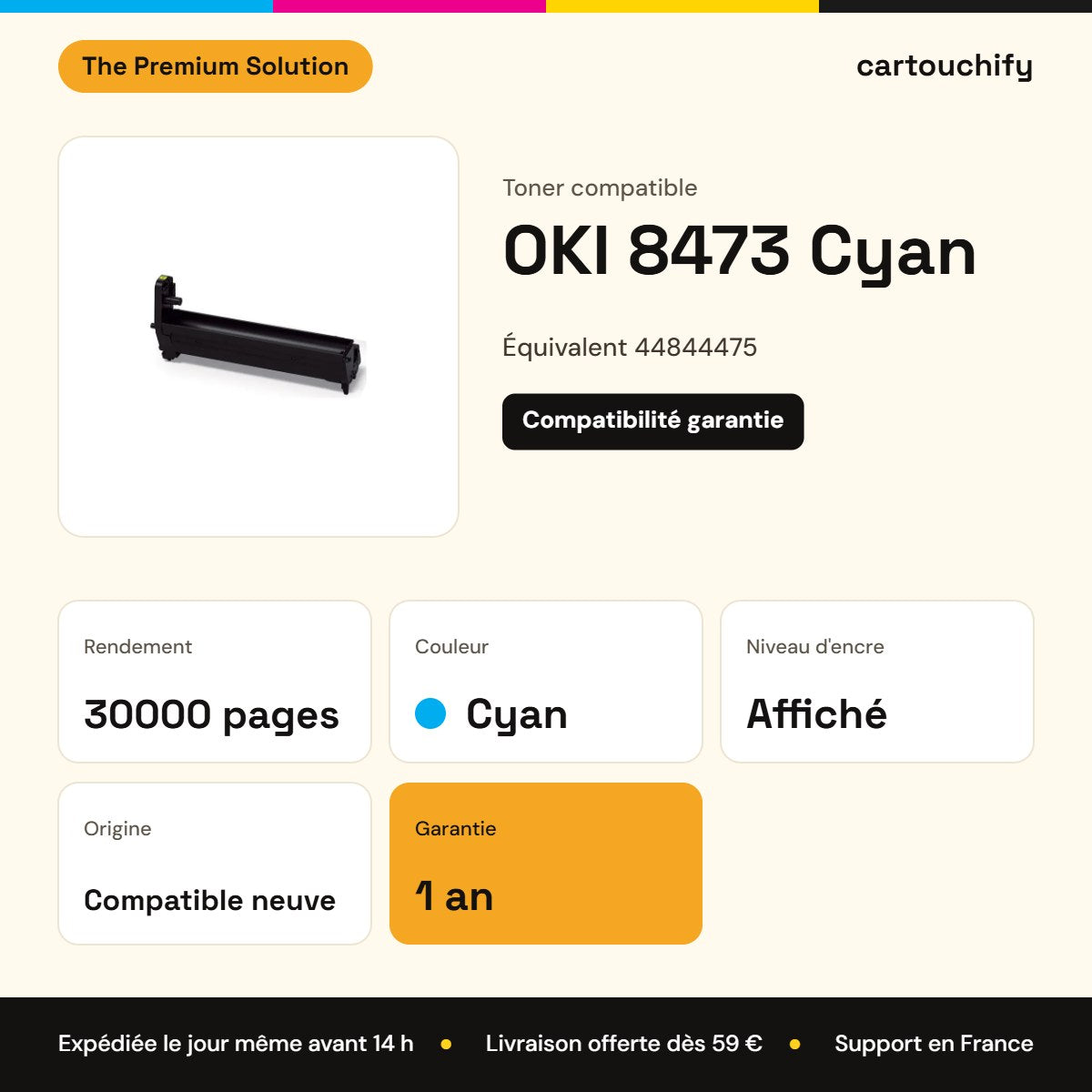 OKI 8473 Toner Cyan compatible équivalent à 44844475 : caractéristiques