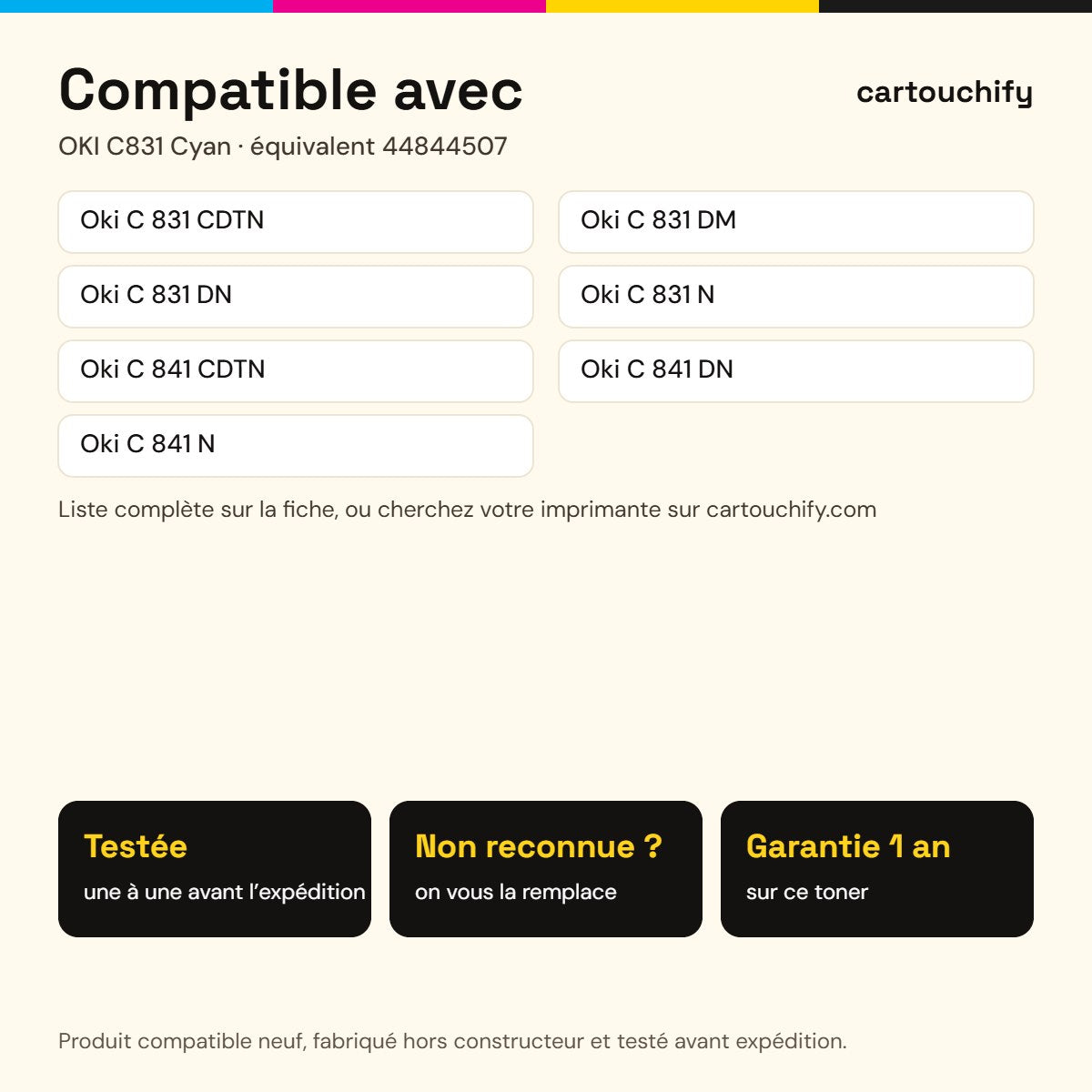 Imprimantes compatibles avec OKI C831 Toner Cyan compatible équivalent à 44844507