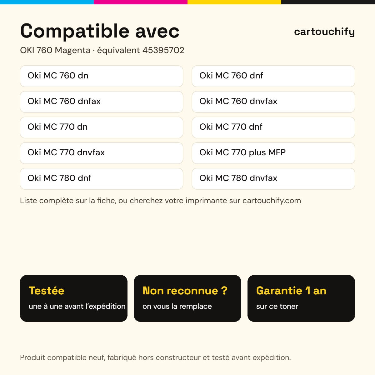 Imprimantes compatibles avec OKI 760 Toner Magenta compatible équivalent à 45395702