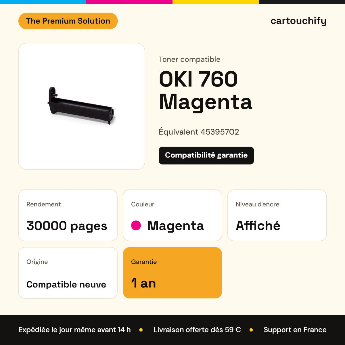 OKI 760 Toner Magenta compatible équivalent à 45395702 : caractéristiques