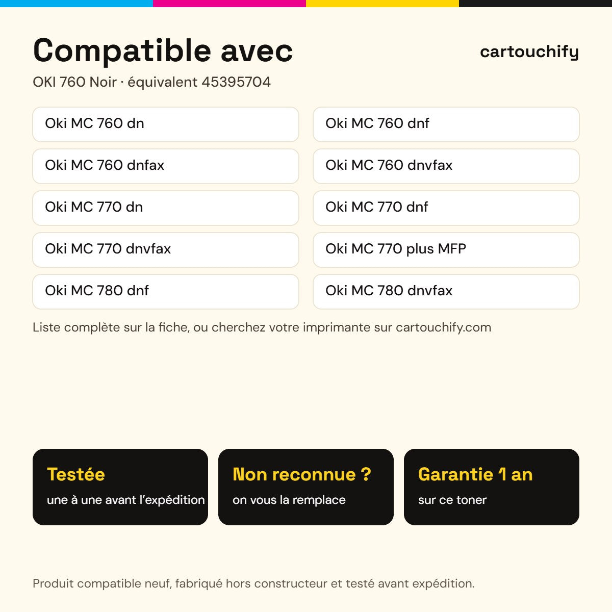 Imprimantes compatibles avec OKI 760 Toner Noir compatible équivalent à 45395704
