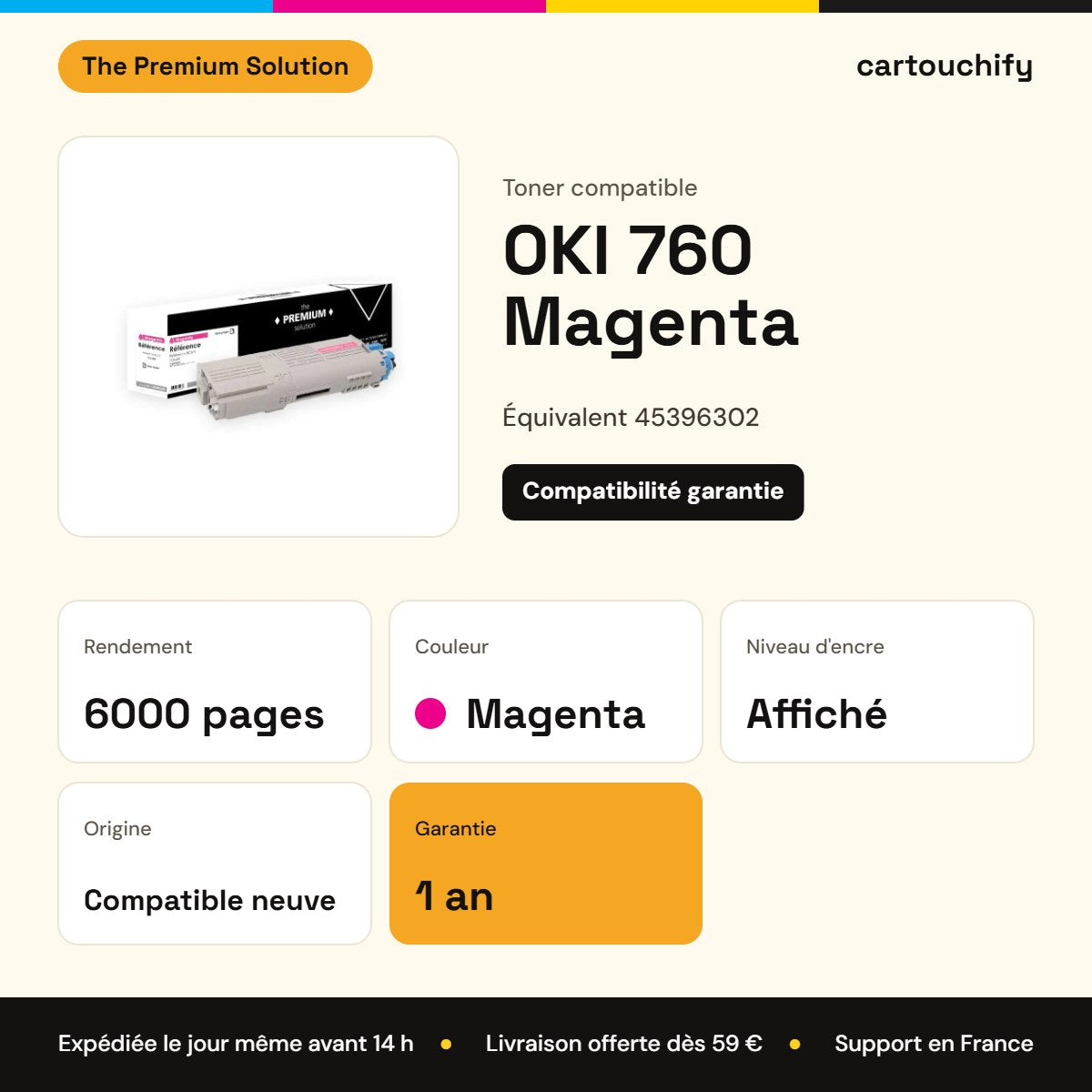 OKI 760 Toner Magenta compatible équivalent à 45396302 : caractéristiques