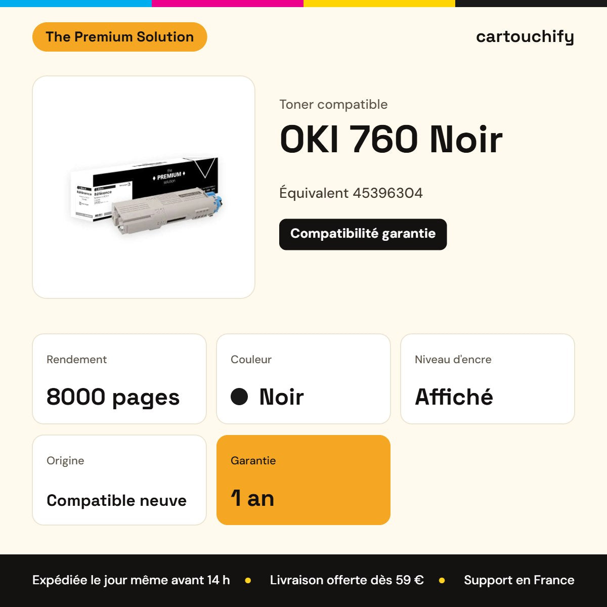 OKI 760 Toner Noir compatible équivalent à 45396304 : caractéristiques