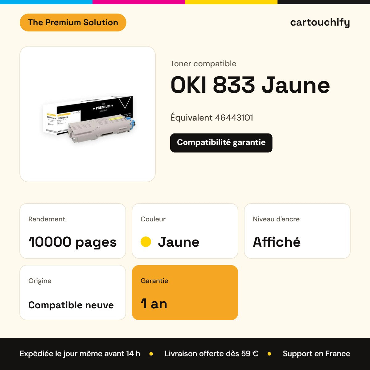 OKI 833 Toner Jaune compatible équivalent à 46443101 : caractéristiques
