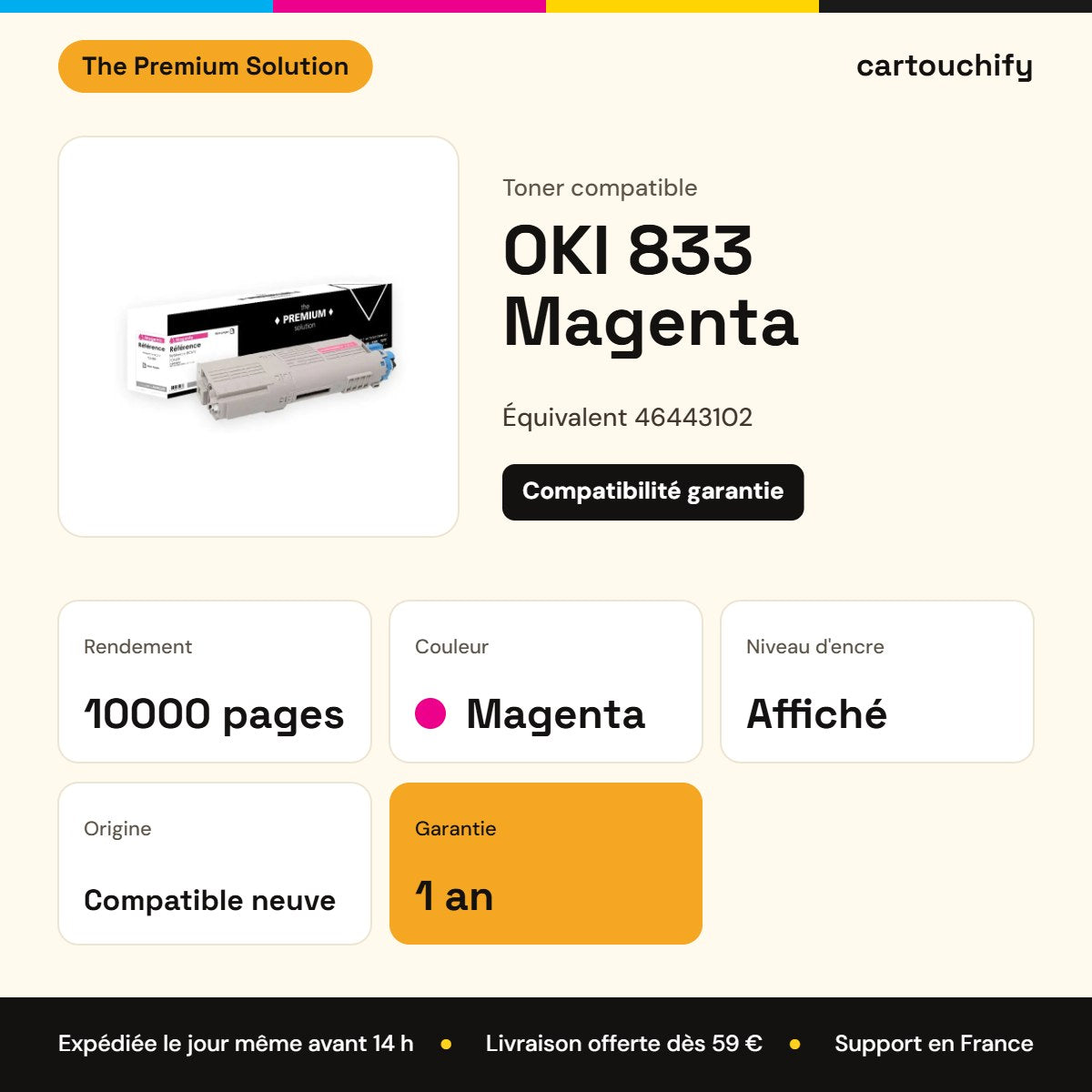 OKI 833 Toner Magenta compatible équivalent à 46443102 : caractéristiques