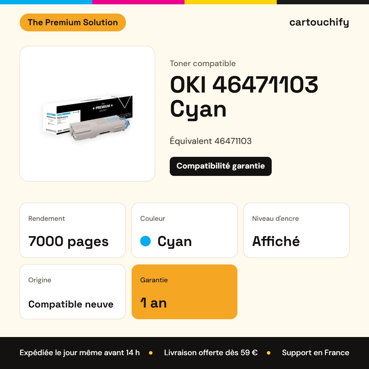 OKI 46471103 Toner Cyan compatible : caractéristiques