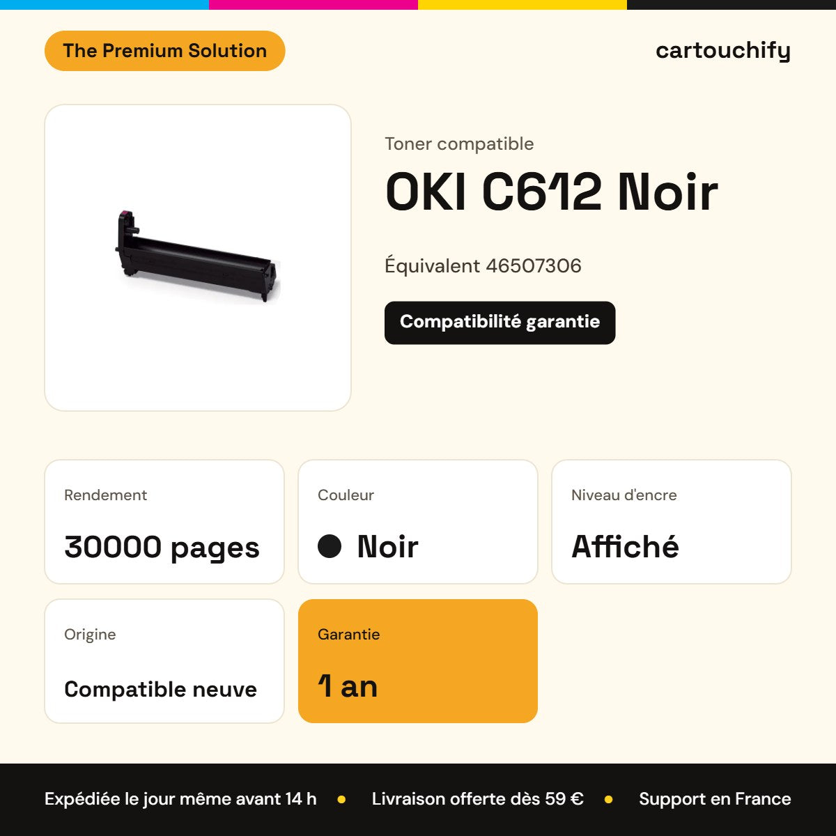 OKI C612 Toner Noir compatible équivalent à 46507308 : caractéristiques