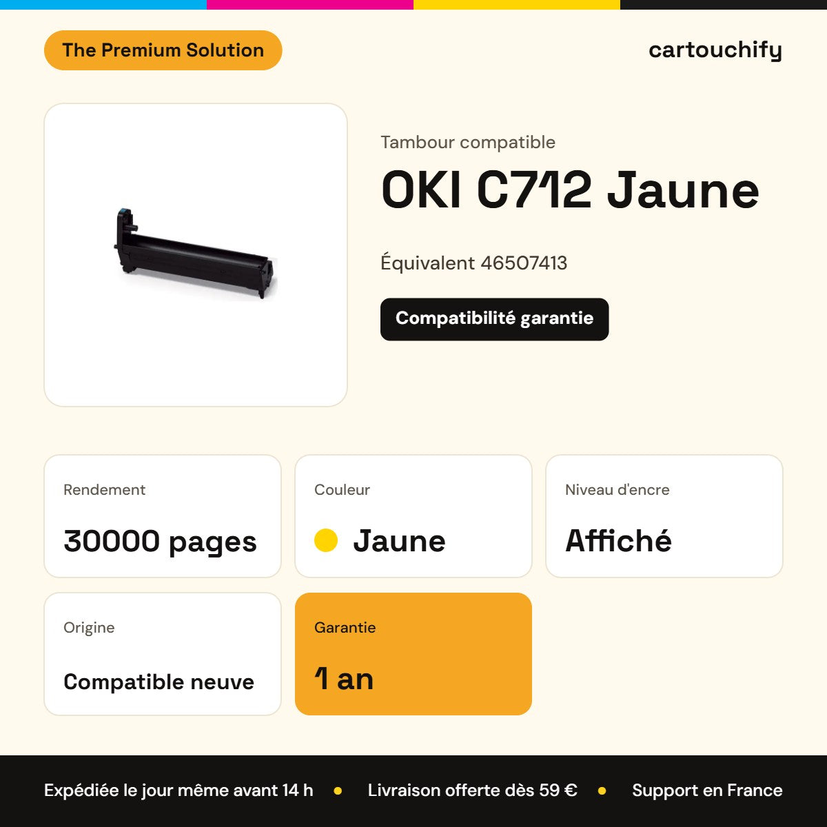 OKI C712 Tambour Jaune compatible équivalent à 46507413 : caractéristiques