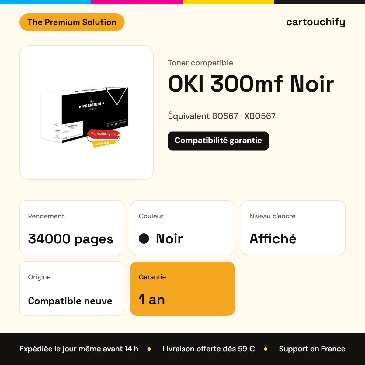 OKI 300mf Toner Noir compatible équivalent à B0567, XB0567 : caractéristiques