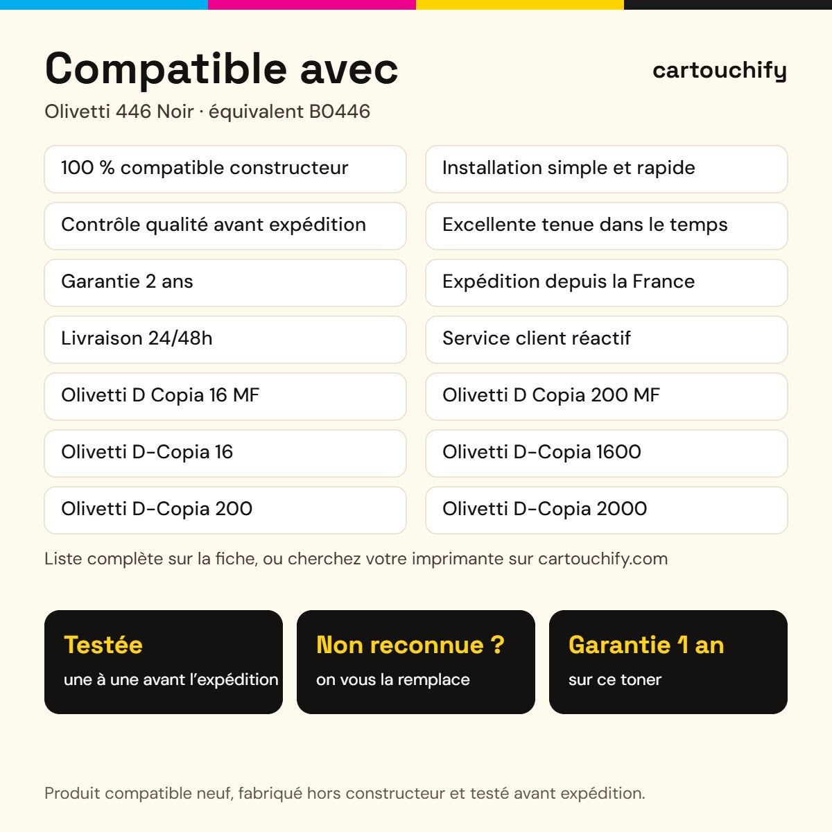 Imprimantes compatibles avec Olivetti 446 Toner Noir compatible équivalent à B0446