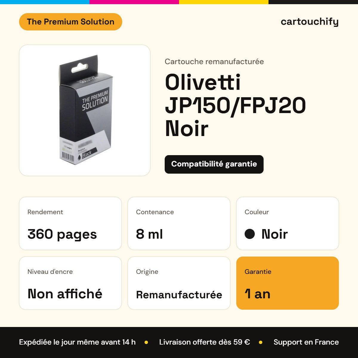 Olivetti JP150/FPJ20 Cartouche Noir remanufacturé équivalent à JP150, FPJ20 : caractéristiques