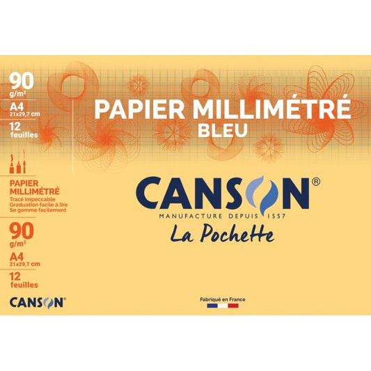 CANSON Papier millimétré, A4, 90 g/m2, couleur: bleu