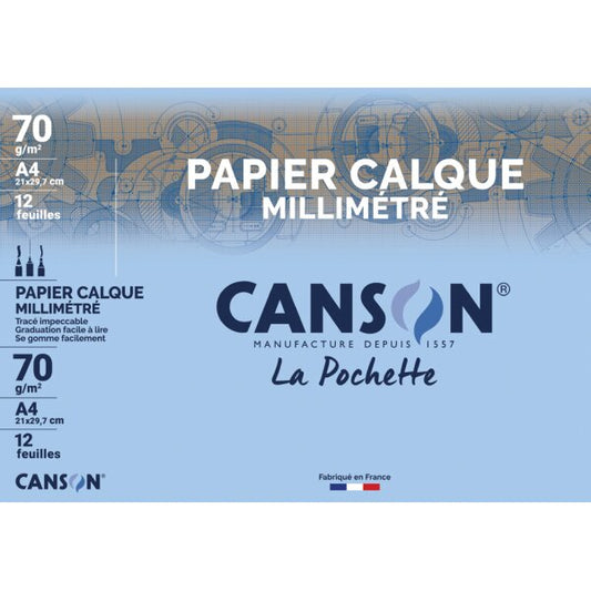 CANSON Papier calque millimétré, A4, 70 g/m2
