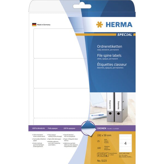 HERMA Etiquette dos de classeur SPECIAL, 192 x 61 mm, blanc - Cartouchify