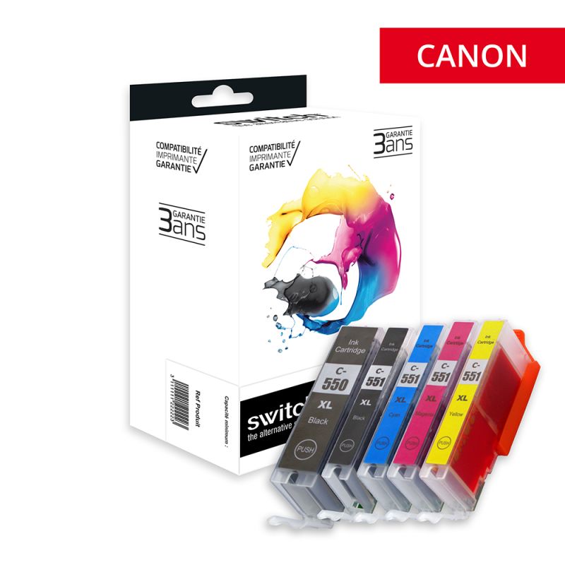 Canon PGI 550XL CLI 551XL — Cartouche Pack 5 Couleurs compatible · Switch