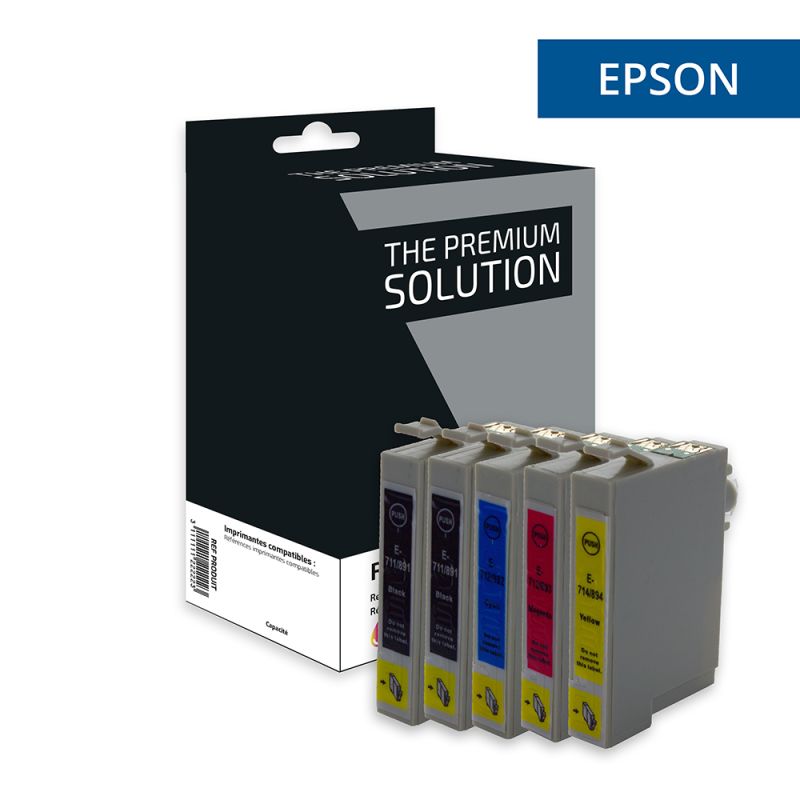 Epson T0715 - GUEPARD, Cartouche Pack 4 +1 Offerte compatible - The Premium Solution