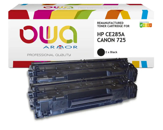 Pack 2 Noir - HP CE285A CANON 725 - Cartouche laser compatible - Toner remanufacturé OWA