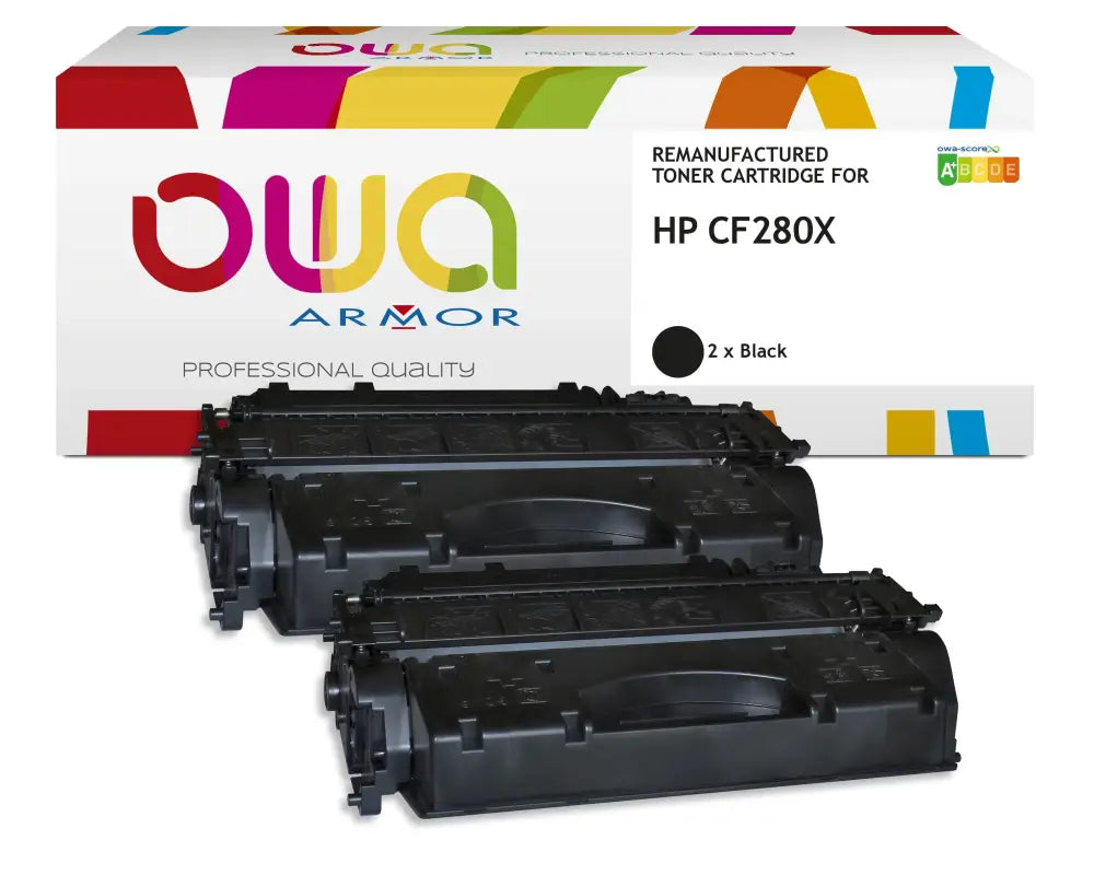 Pack 2 Noir - HP CF280X - Cartouche laser compatible - haute capacité - Toner remanufacturé OWA
