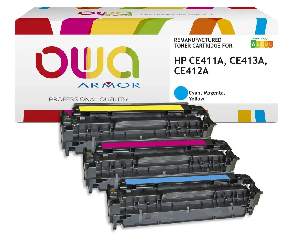 Pack 3 couleurs - HP 305A - Cartouche laser compatible - Toner remanufacturé OWA
