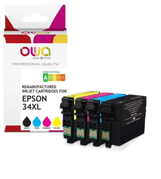 Pack 4 couleurs - EPSON 34XL - Cartouche compatible - haute capacité - Jet d’encre remanufacturé OWA