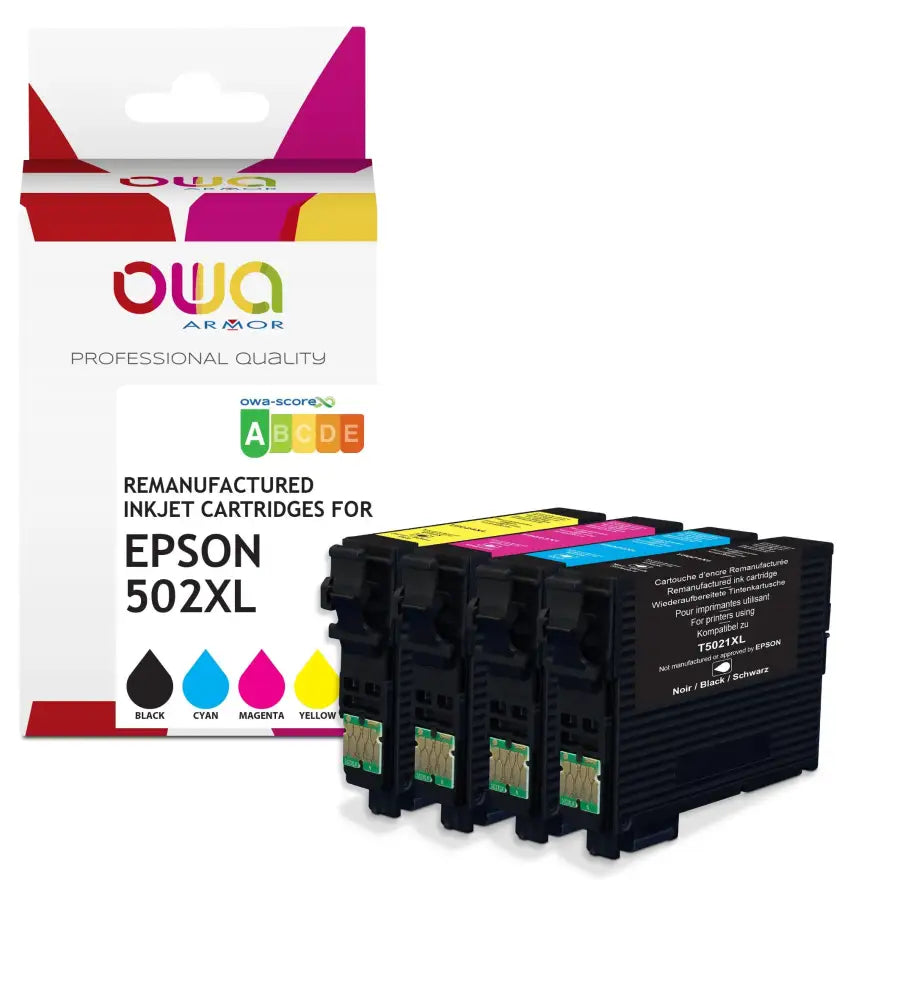 Pack 4 couleurs - EPSON 502XL - Cartouche compatible - haute capacité - Jet d’encre remanufacturé OWA