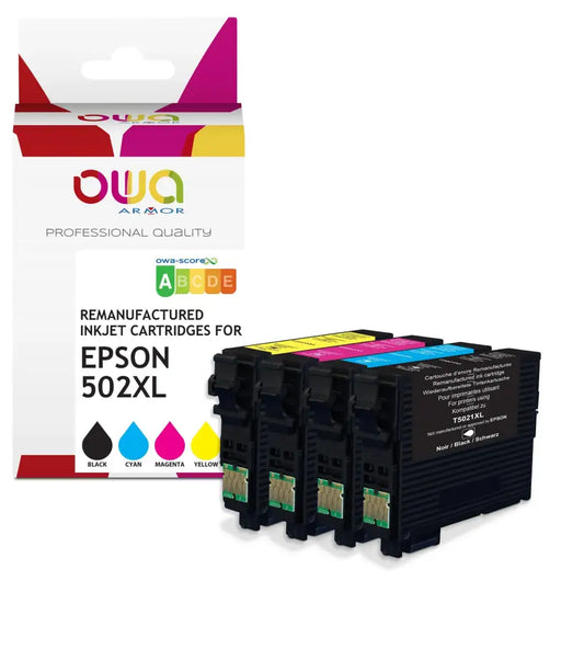 Pack 4 couleurs - EPSON 502XL - Cartouche compatible - haute capacité - Jet d’encre remanufacturé OWA