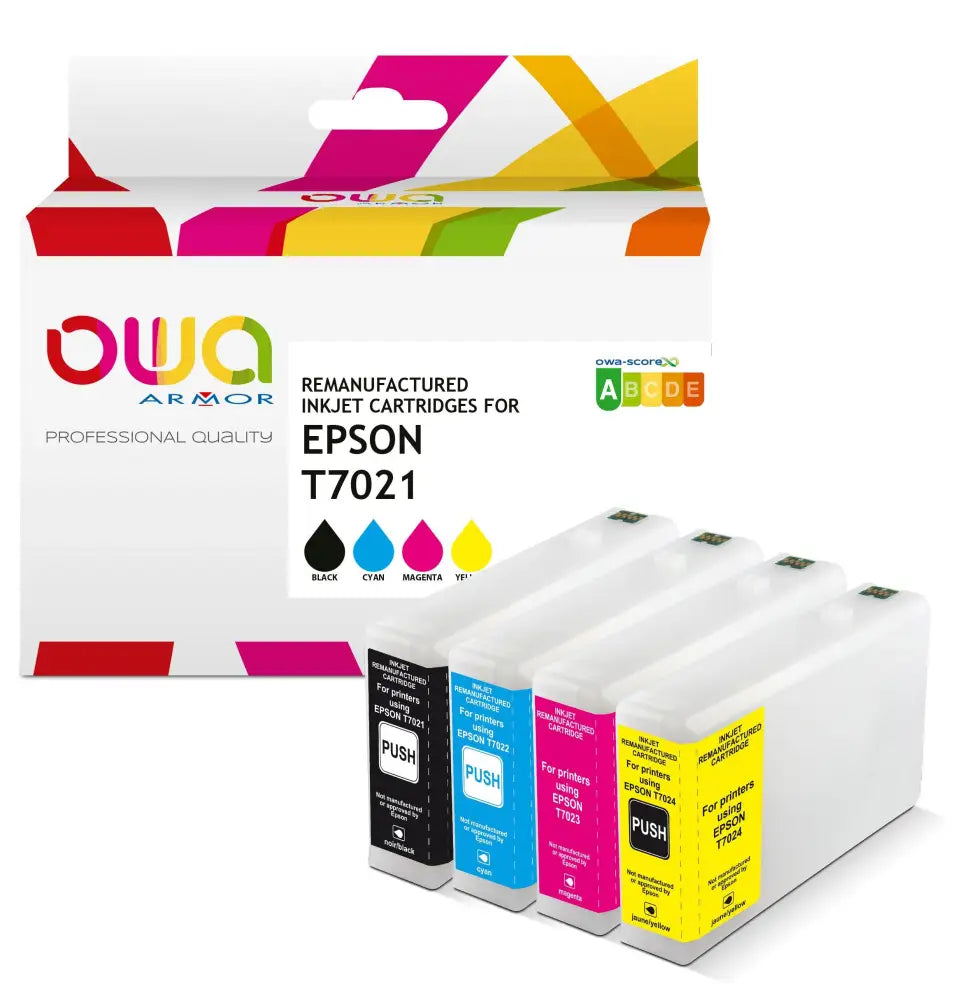 Pack 4 couleurs- EPSON T702 - Cartouche compatible - Jet d’encre remanufacturé OWA