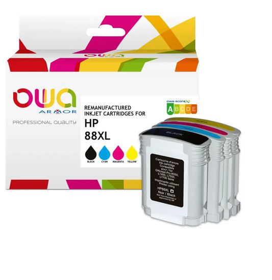 Pack 4 couleurs - HP 88XL - Cartouche compatible - haute capacité - Jet d’encre remanufacturé OWA