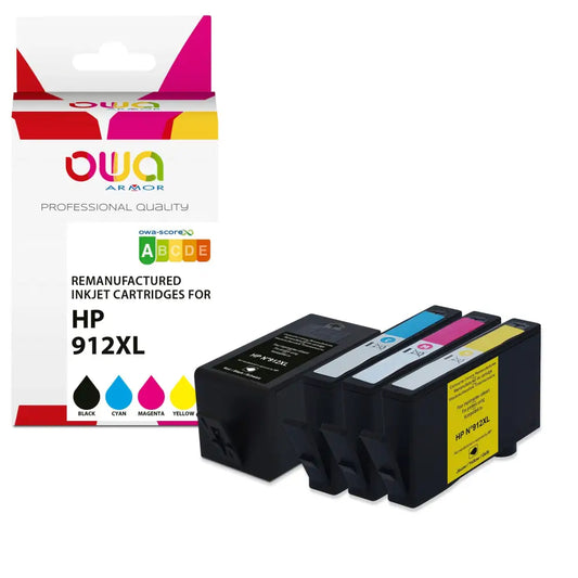 Pack 4 couleurs - HP 912XL - Cartouche compatible - Jet d’encre remanufacturé OWA