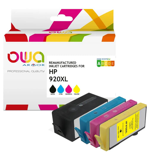Pack 4 couleurs - HP 920XL - Cartouche compatible - haute capacité - Jet d’encre remanufacturé OWA
